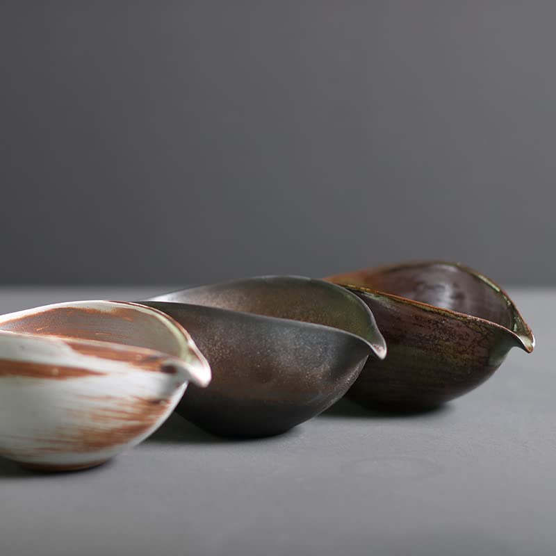 Katakuchi Bowl Medium Bizen Style Matcha Bowl Palm ColorWhite 180ml Matcha Bowl with Handheld Heater (1 Piece) (A)