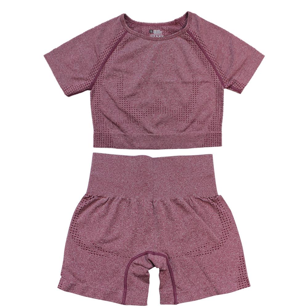 

Бесшовный женский комплект из двух предметов для йоги и фитнеса: Топ с коротким рукавом и шорты Medium