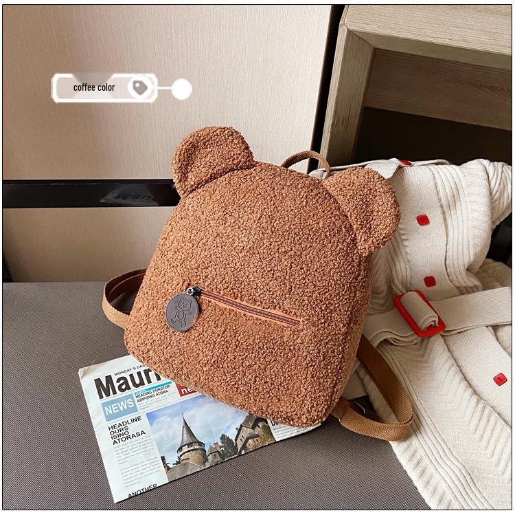 Winter Jacquard Lambswool Mini Backpack - Double Shoulder Bag, Cute Velvet Style, Small School Bag