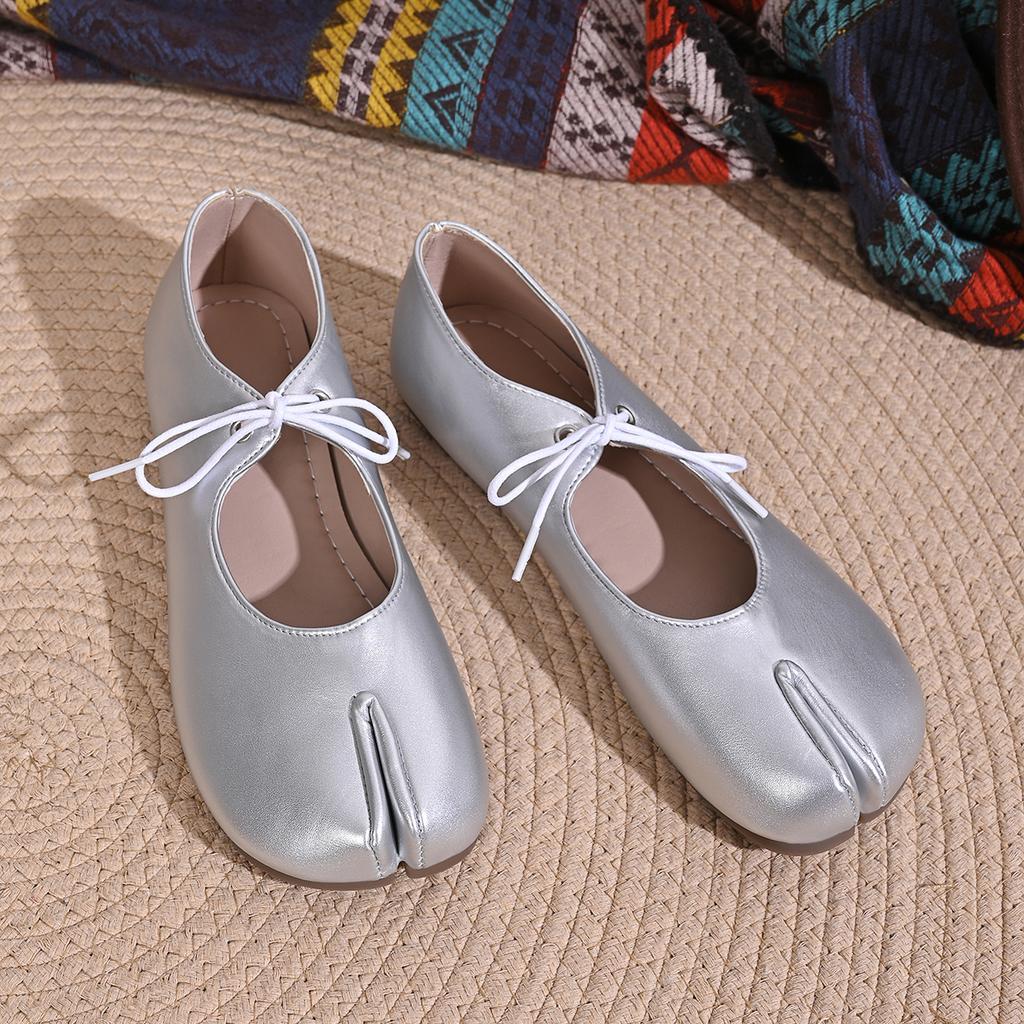 Soft Leather Split Toe Women Tabi Ballet Flats Spring Autumn Comfortable Walking Lazy Loafers Casual Girls Dance Shoes