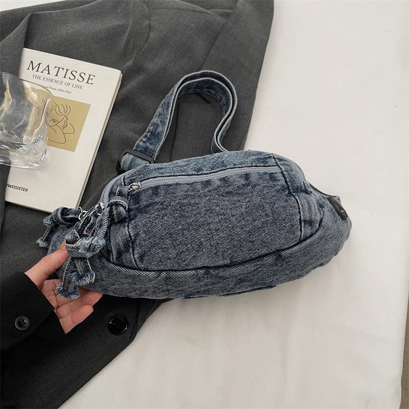 Vintage Denim Chest Bag Women Crossbody Bag Large Capacity Shoulder Bag