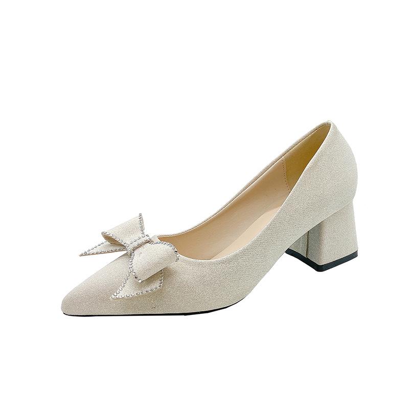 Velvet Pointed-Toe Chunky Heel Bridal Shoes - 2026 New Style, Comfortable High Heels for Women