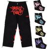 Retro American Hip Hop Wide Leg Pants with Pocket Print Casual Loose Workwear Trousers for Men Dance Scene Comfortable Fit