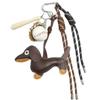 Jinshang Miu Series Dachshund Letter Baseball Keychain - Handmade Leather Schoolbag Pendant with Woven Rope Ornament