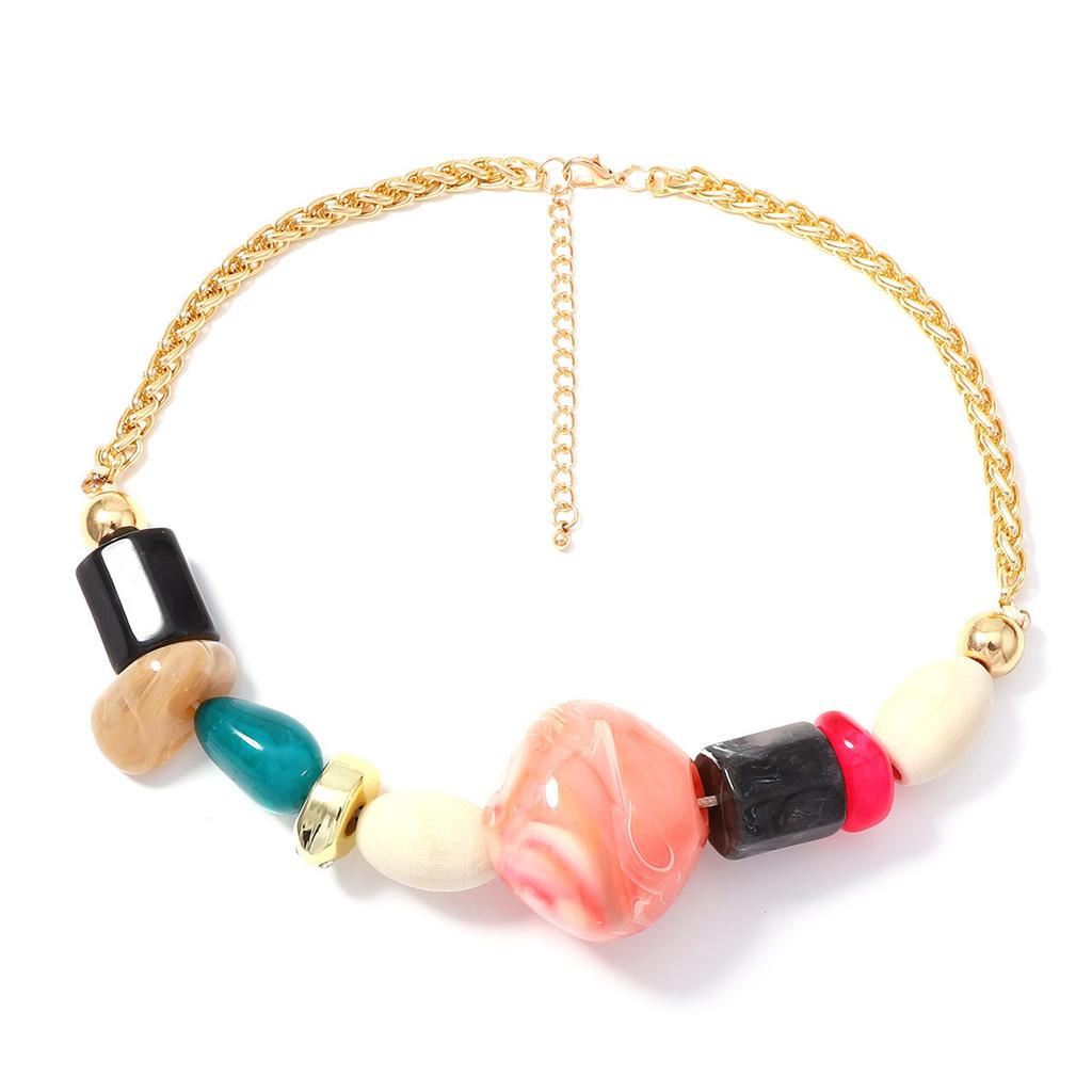 European and American fashion personality exaggerated irregular geometric resin beaded necklace neck chain senior cold vacation woman