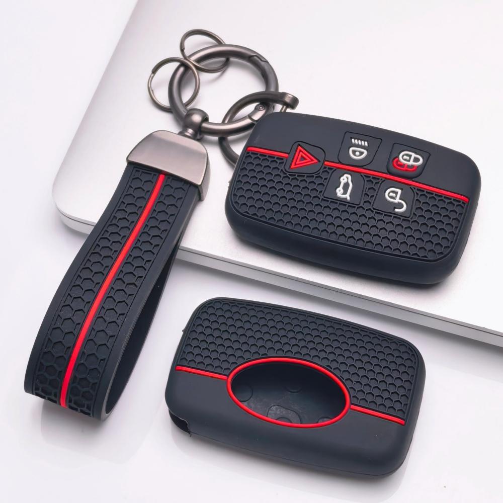 Silicone Key Fob Cover with Keychain for Land Rover Range Rover Evoque Discovery Sport Jaguar XE XF XJ F-Pace F-Type Soft Protective Key Case Fits 5