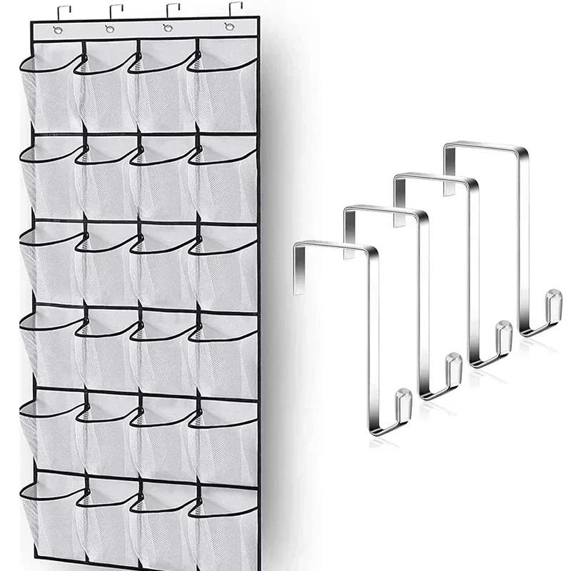 12/24Pockets Over The Door Rack Large Mesh Pockets Hanging Shoe Organizer for Closet Hanging Shoe Rack Holder Hanger Storage Bag