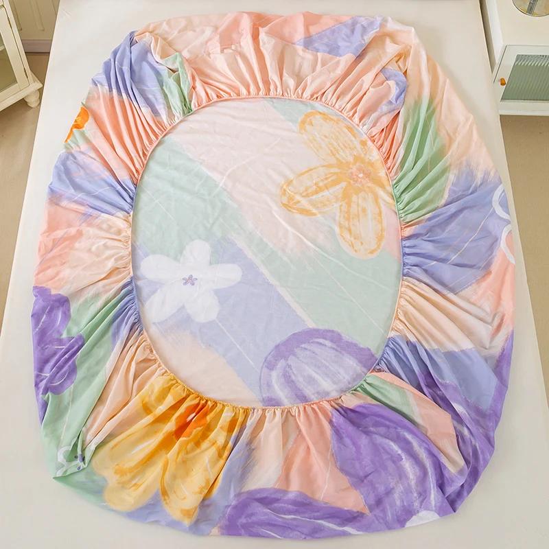 New Purple Flowers Fitted Sheet Set 100% Cotton Printed Fitted Sheet Pillowcases for Kids Boys Girls Bedroom Decor Bedding Set
