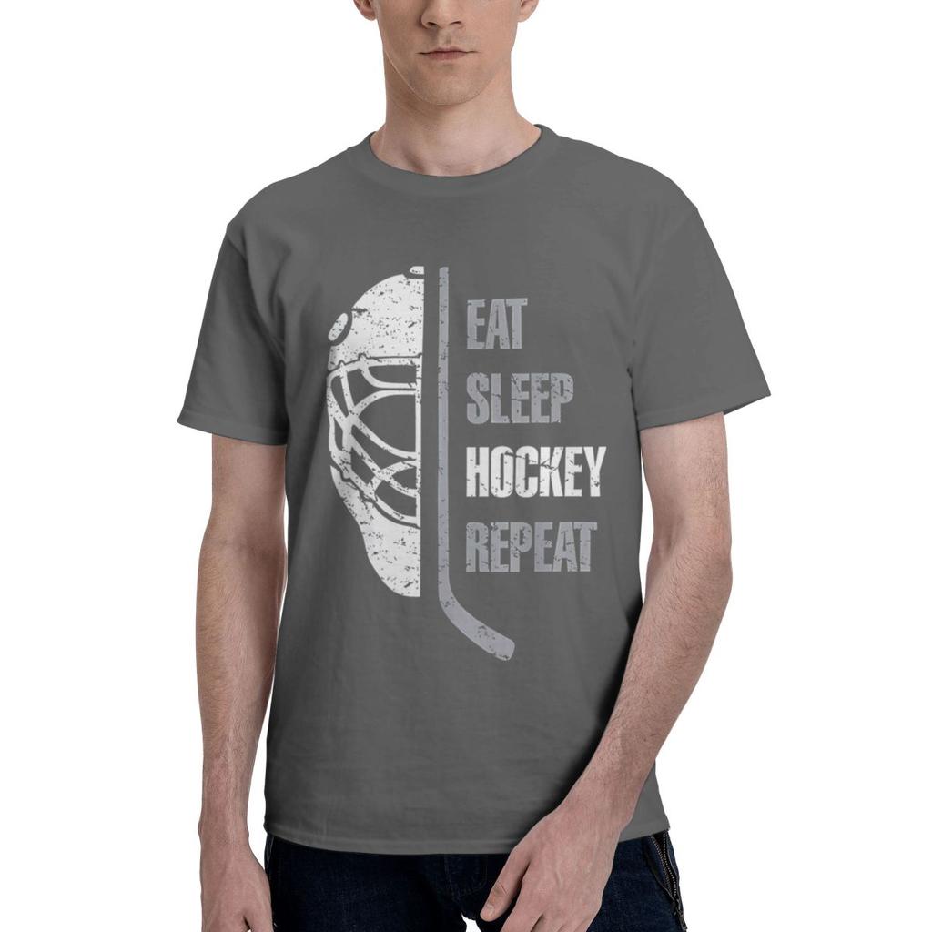 Eat Sleep Hockey Repeat 100 Cotton Casual Breathable Confortable Summer Mens Clothing Brands Mens Shirt