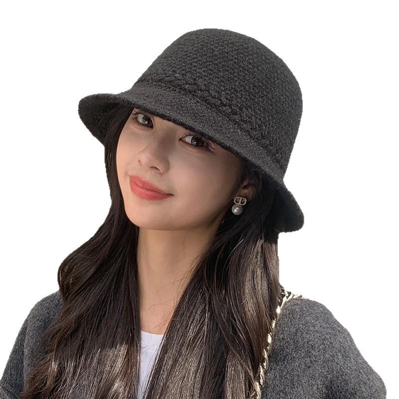 Knitted Fisherman Hat for Women Japanese Solid Color  Versatile Basin Hat Wide Brim Face  Showing Small Outdoor Bucket Hat