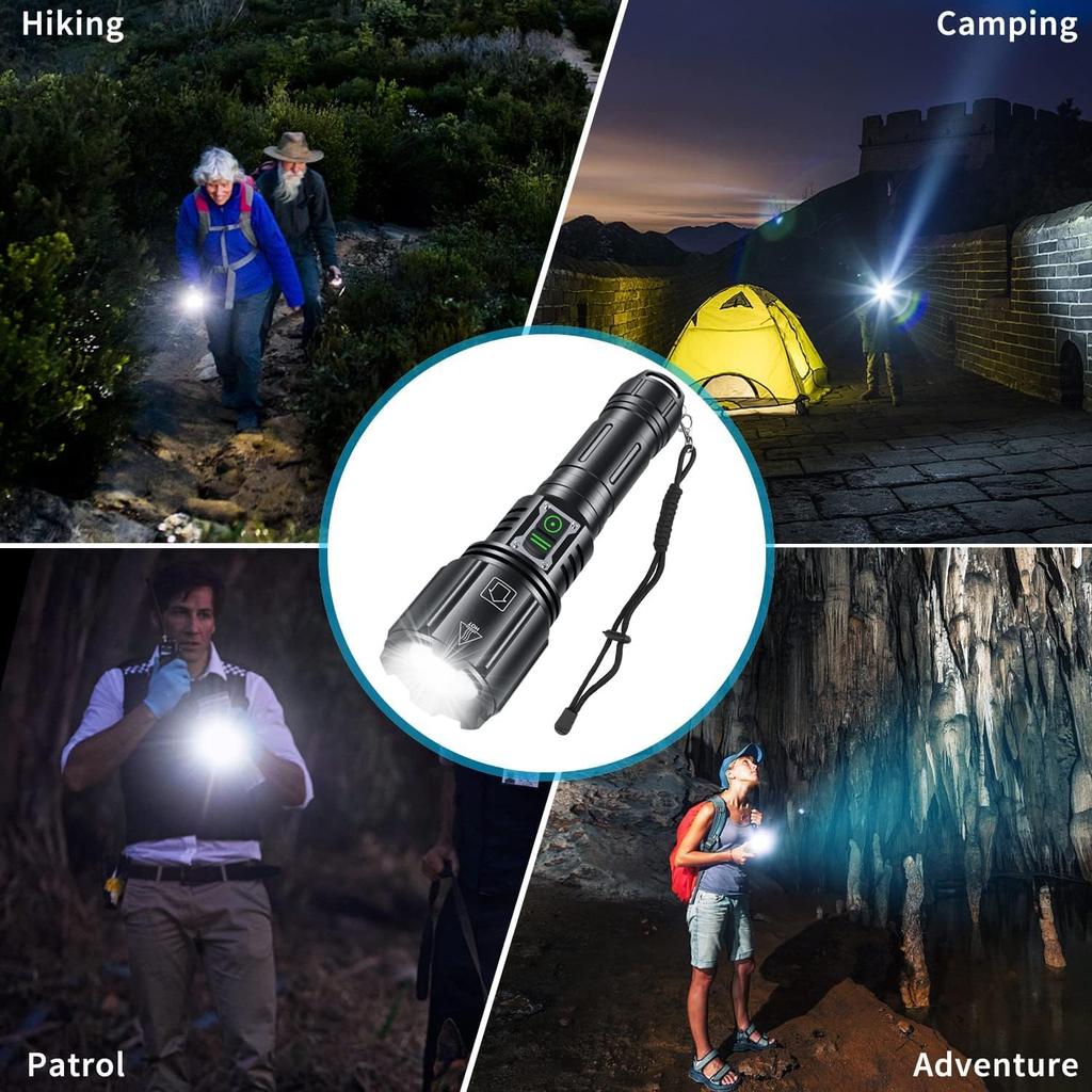 Super Bright Rechargeable Flashlight 1200000 High Lumens,Led Powerful Flashlights with 6 Modes,High Powered Flashlight with IP67 Waterproof,Tactical