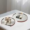 Stainless Steel Mirror Leather Tray Desktop Storage Container Jewelry Display Geometric Circular Storage Tray Cake Plate
