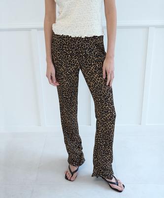 NUAKLE Pantalon Évasé à Motif Léopard_Marron