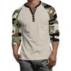 Herren Button-Down Kontrast Raglan 3/4 Ärmel Oberteil