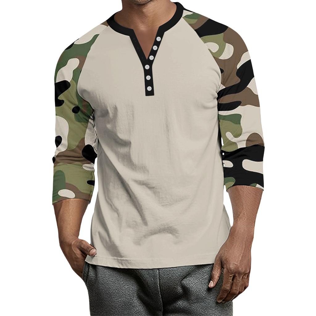Herren Button-Down Kontrast Raglan 3/4 Ärmel Oberteil