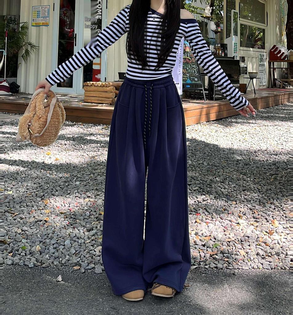 2025 Spring Women's High Waist Loose Wide-Leg Cotton Pants with Drawstring