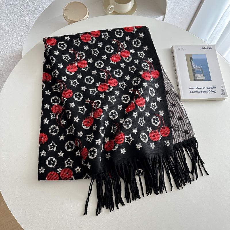 Autumn and winter new wool scarf cherry jacquard warm scarf versatile shawl fashion light luxury high-end scarf