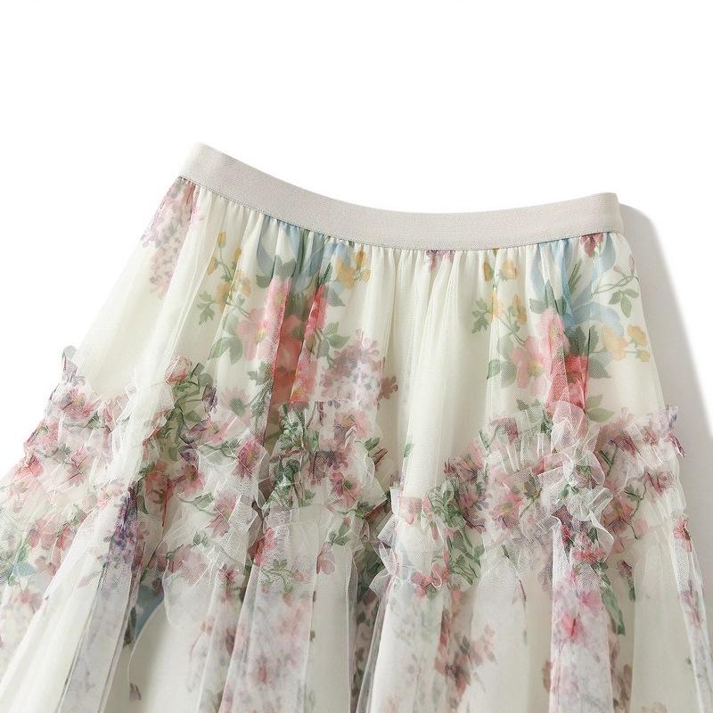 Γυναικεία Καλοκαιρινή Φλοράλ Διχτυωτή Φούστα Midi σε Γραμμή Α