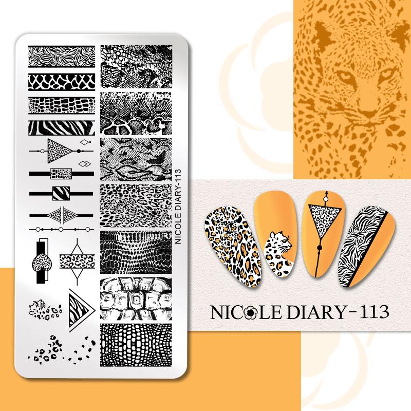 NICOLE DIARY Leopard Flower Nail Stamping Plate Image Transfer Template Geometry Leaf Stainless Steel Stencil Nail Printing Tool