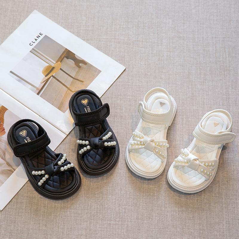 Little girl sandals 2025 girls summer new pearl children's shoes girls foreign princess shoes non-slip beach