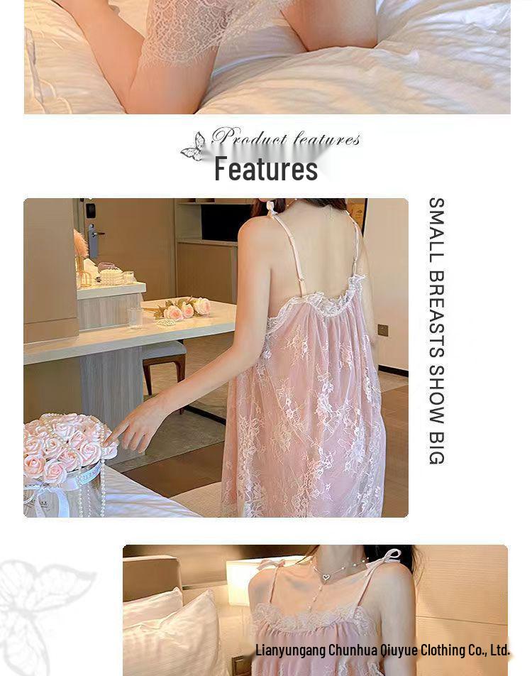 Sling Czyste Pragnienie Czarna Siateczka Duże Rozmiary Koronkowa Koszulka Nocna dla Kobiet