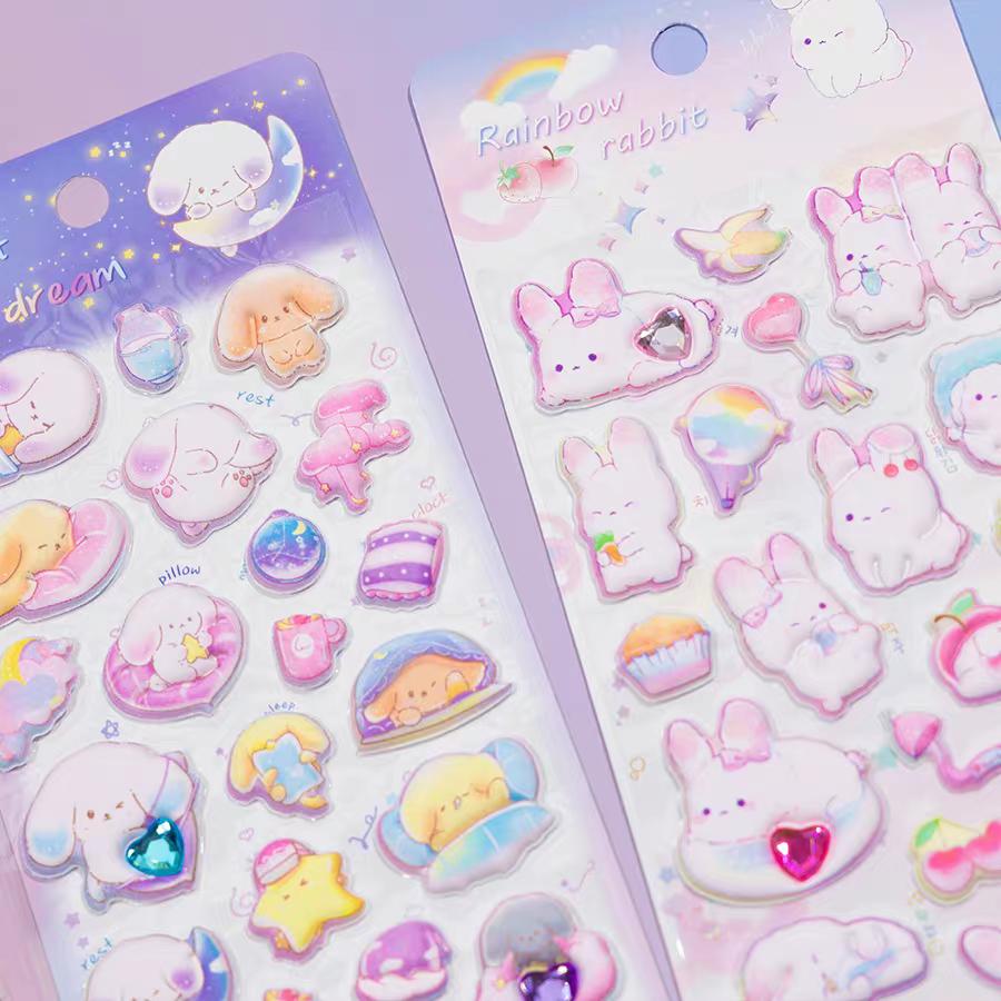 4 pcs Cartoon Animals Dream Bear Rabbit 3D Puffy Sticker Scrapbooking Diy Journal Stationery Sticker Cute Decor School Supplies