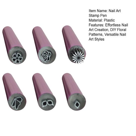 6Pcs Nail Art Stamp Pen Set Easy To Use DIY Gel Nail Pens for Beautiful Flower Patterns Nail Stamping Polish Printer Kit for Manicure