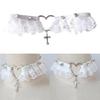 Heart Lace Crossed Pendant Choker Necklace Leather Chocker Halloween Choker Statement Jewelry for Girl Cosplay