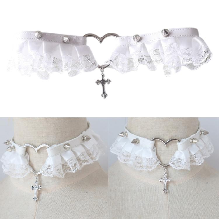 Heart Lace Crossed Pendant Choker Necklace Leather Chocker Halloween Choker Statement Jewelry for Girl Cosplay