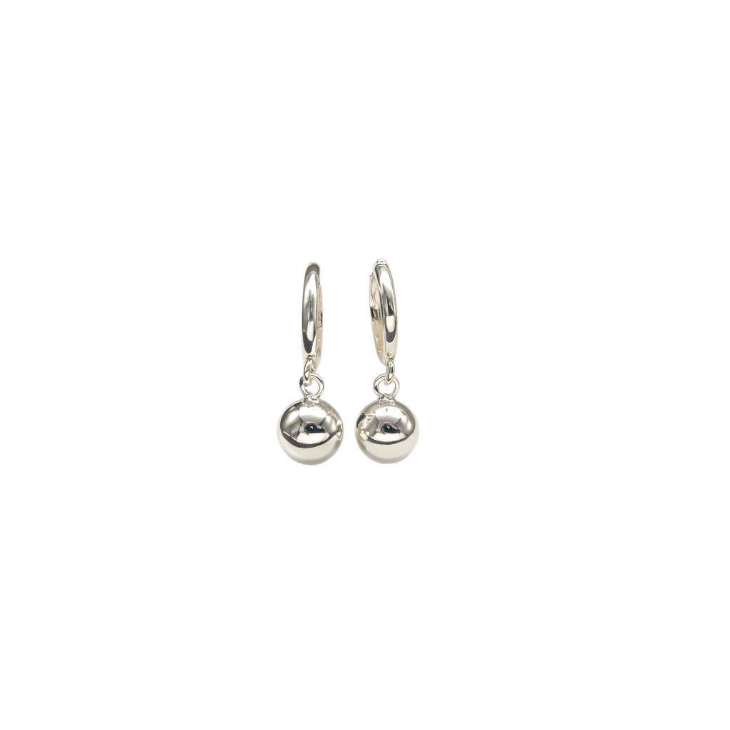 Sterling Silver 999 Polished Spherical Ball Earrings with Geometric Ear Hoops