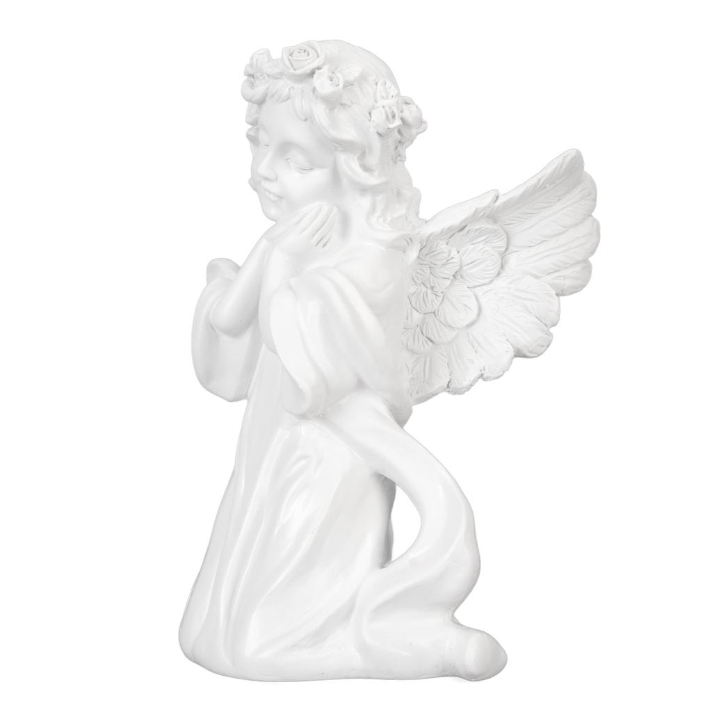 Resin Praying Angle Figurine White Prayer Girl Angle Ornament Hold Cheek Wings Cherubs Sculpture for Bookshelf Bedroom