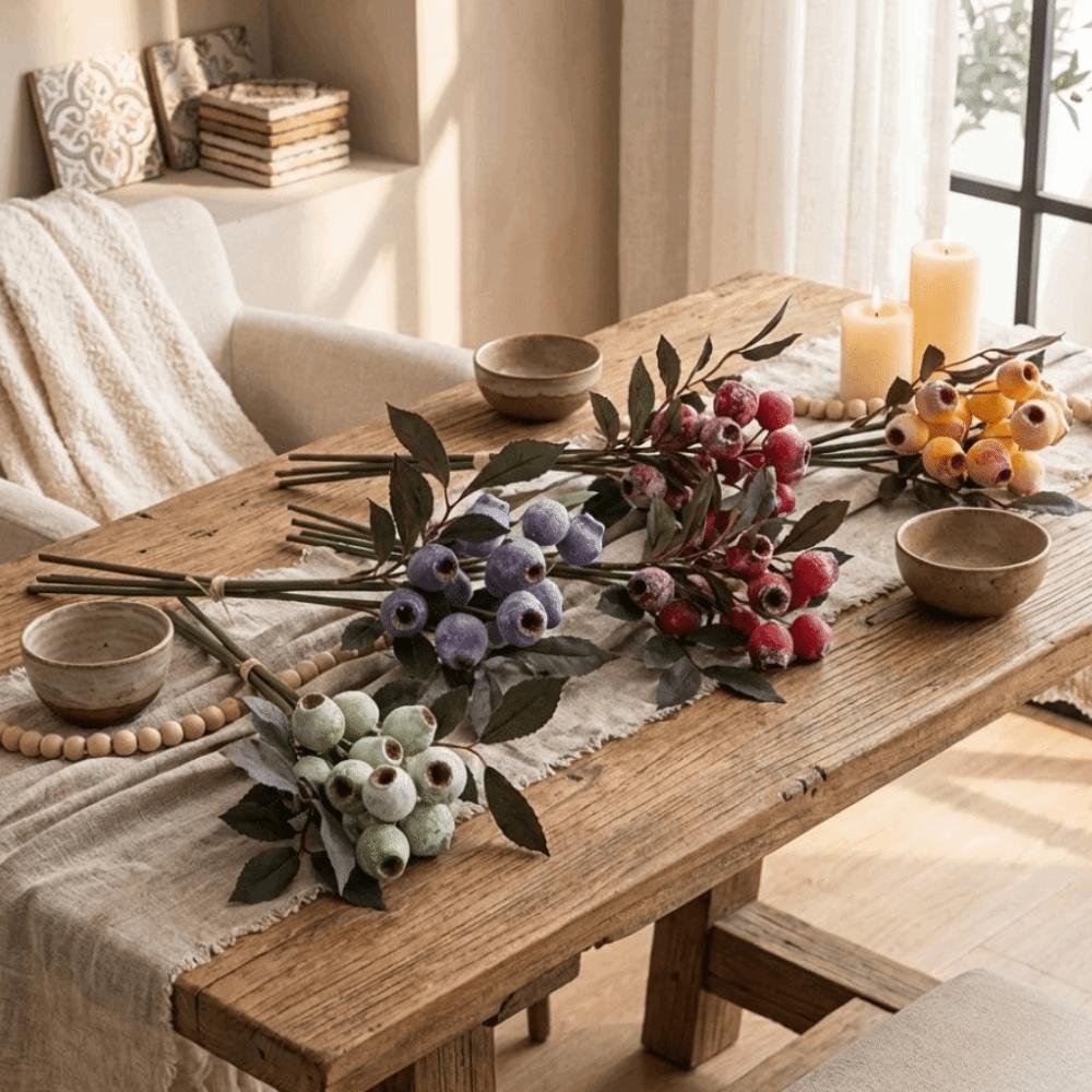 Handmade Artificial Eucalyptus Berries Green Plants Plastic Foliage Red-flowering Gum Branch Real Touch Simulation Gum-nut