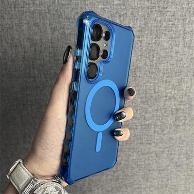 For Magsafe Armor Wave Curly Non-Slip Bumper Phone Case For Samsung S24 S25 Ultra S23 Plus Luxury  Wireless Charge Frosted ./\[p