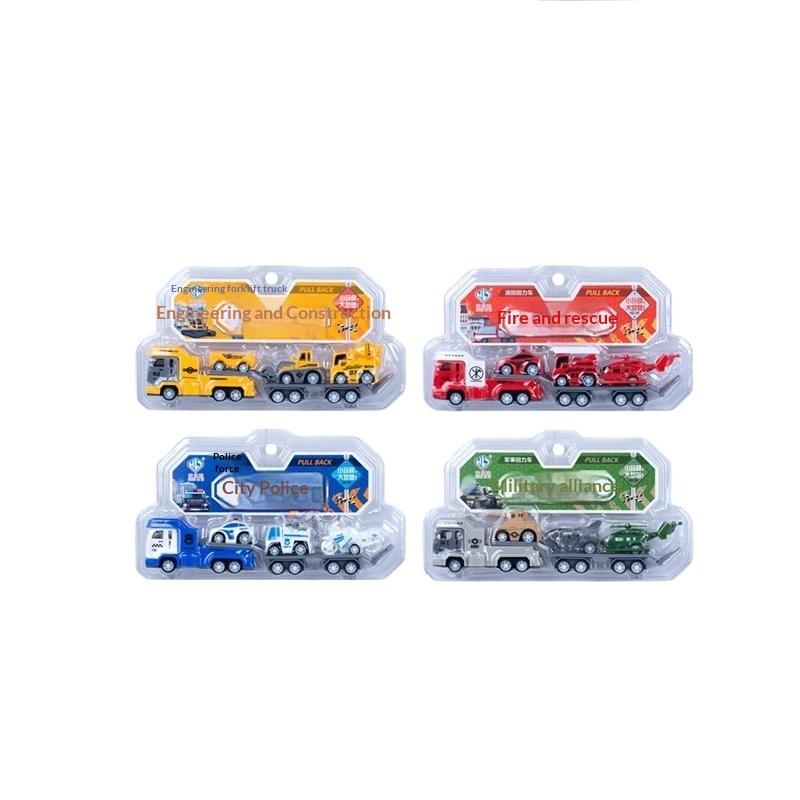 Plastic Fire Truck Model Toy Set for Kids Engineering Construction Pull Back Car Creative Educational Gift for Boys Birthday