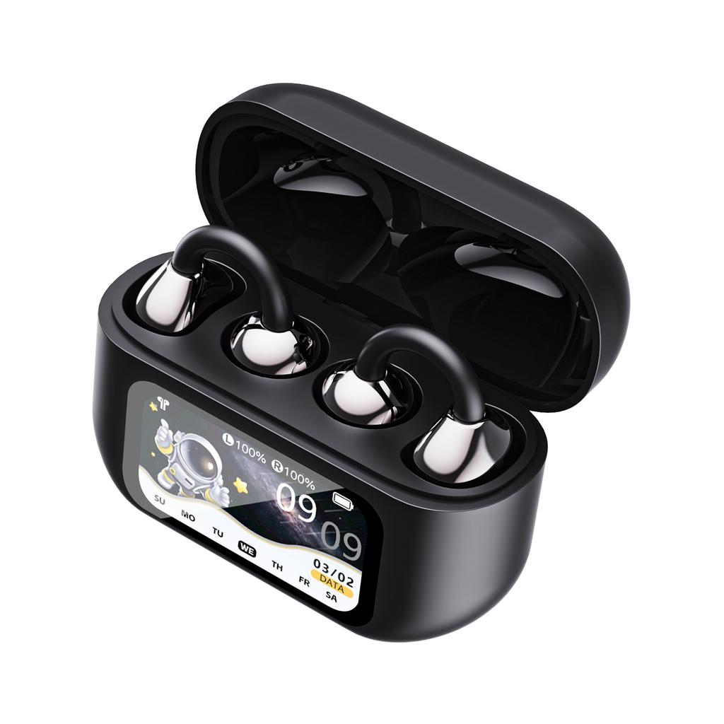 Open Ear Clip Wireless Earbuds BT 6.0 Sports Earphones Intelligent Touch Color Screen Fitness Headphones for Sports and Fitness