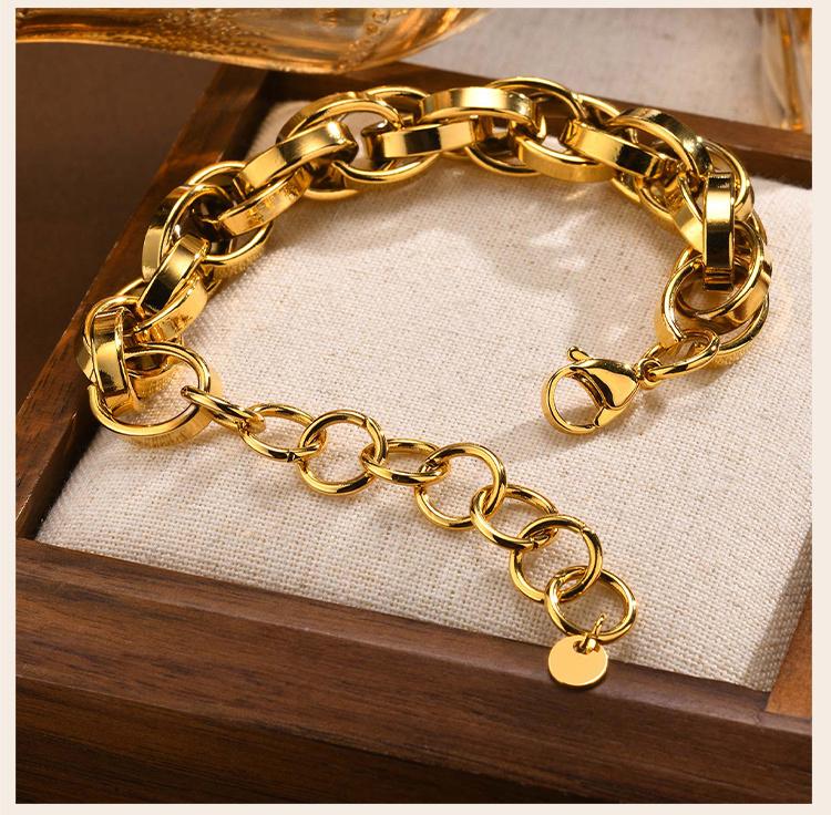 Chunky Chain Bracelet Stainlesss Steel, Bold Link Metal Twist Statement Bracelet for Women,18k Gold Plated Jewelry