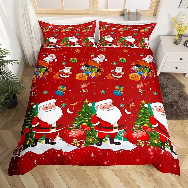 Kreslený Zimní Dům Povlak na Peřinu Roztomilé Zvíře Jelen Santa Claus Ložní Soupravy Vánoční Téma Rustikální Farmářský Styl Přikrývka