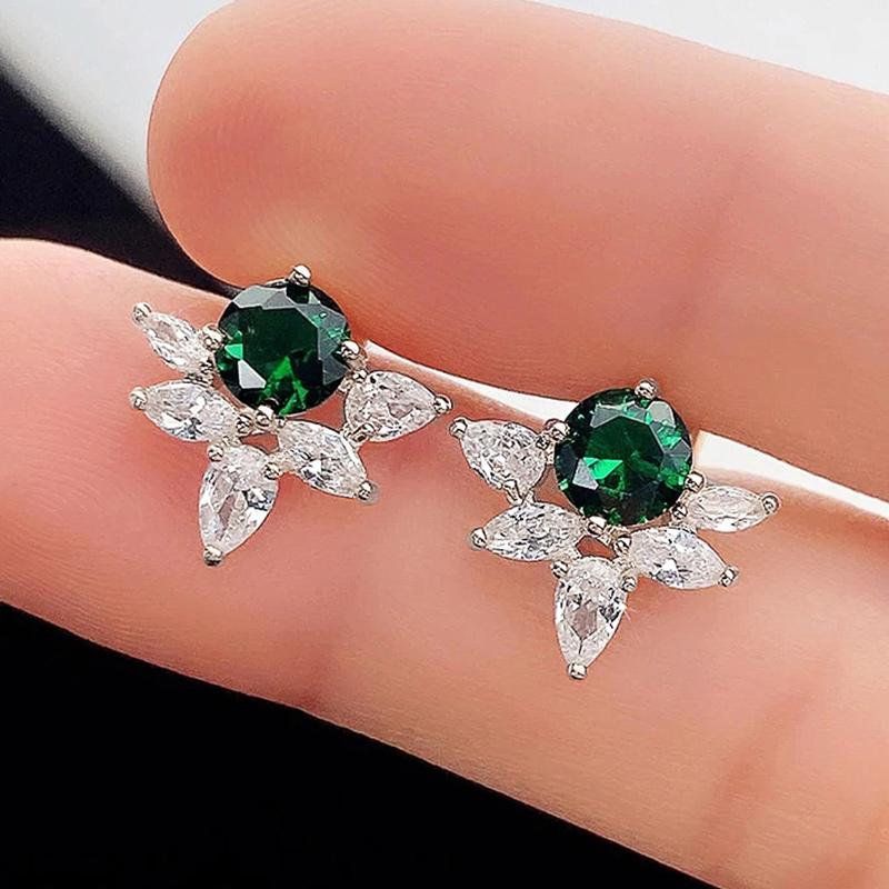 Gorgeous Women's Earrings with Blue/White Round CZ Luxury Female Earrings for Wedding Engagement Party Brilliant Jewelry