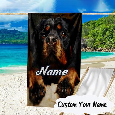 Custom Name German Shepherd Portrait Microfiber Beach Towel Super Soft & Absorbent for Bath, Beach, Travel  Bath Time Accessory, Fan Gifts