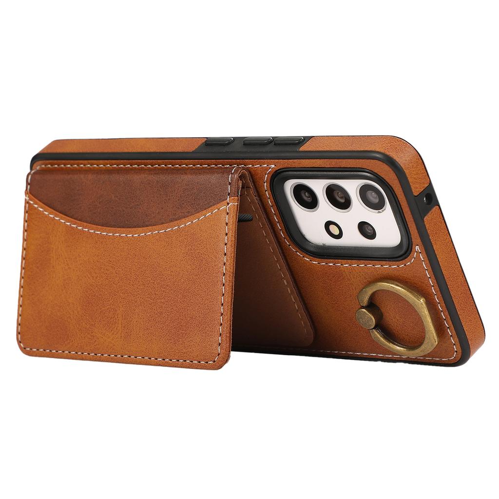 For Samsung Galaxy A53 5G PU Leather Back Case Card Holder Kickstand Phone Cover with Wrist Strap