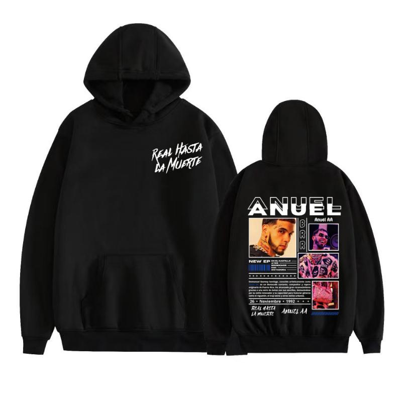 Rapper Anuel AA Real Hasta La Muerte 2026 Grafik Hoodie Herren Damen Mode Hip Hop Harajuku Pullover Langarm Sweatshirt Oberteile