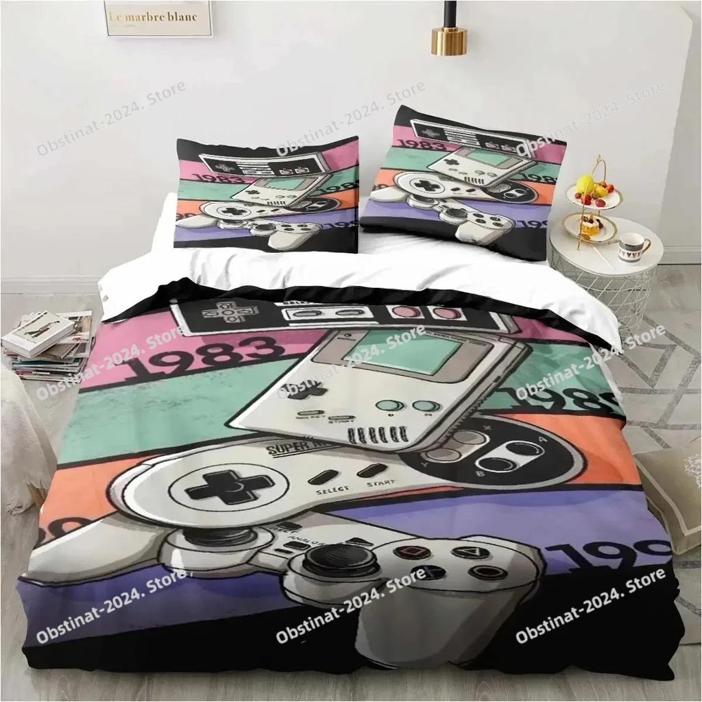 Set Copripiumino Gaming Decorazione Stanza dei Giochi Ragazzi ragazzi Adolescenti Copripiumino Videogioco Set Biancheria da Letto Singolo Let's Play Copripiumino Set da Letto