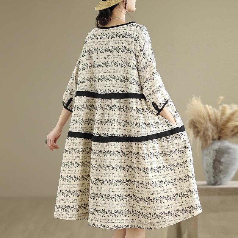 DIMANAF Neues 2025 Übergröße Sommerkleid Damen Basic Vintage Casual Kurzarmkleid Lockeres Kleid Maxi