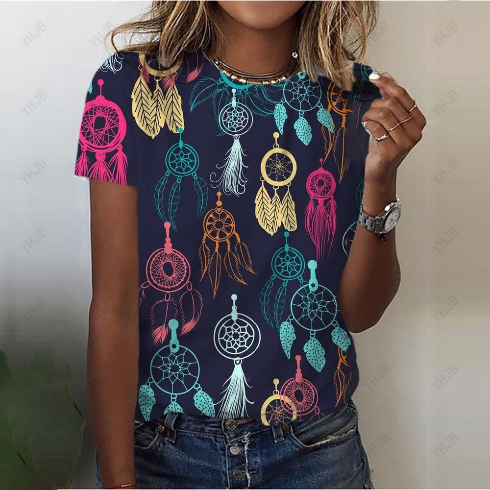 Fashionable women's T-shirt, funny 3D printed top, short-sleeve summer cute African pattern, loose fit