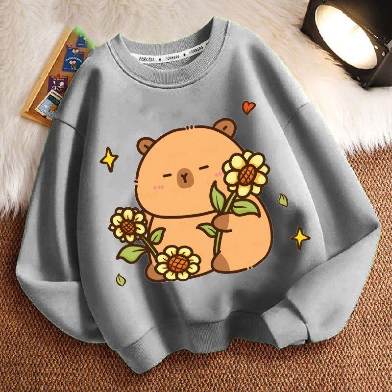 Girls' Fashion Cartoon Capibara Hoodie Spring and Autumn Children's Loose Round-neck Long-sleeved Hoodie
