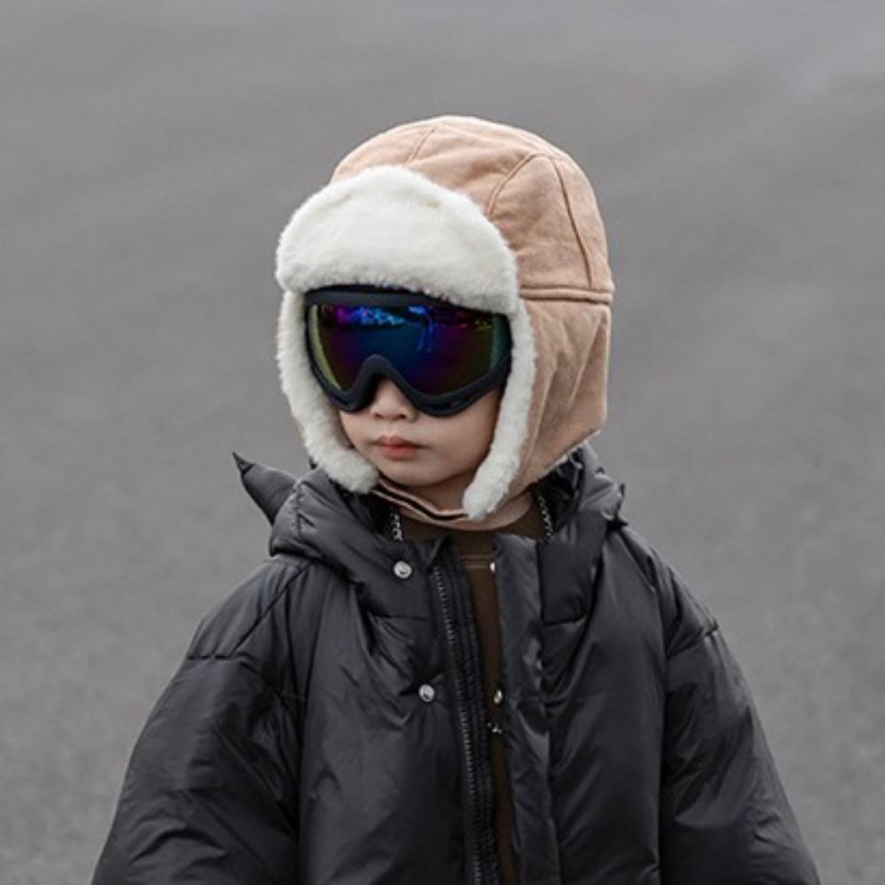 Cute Ear Protection Hats Goggles Plush Pilot Hat Fashion Kids Bear Ears Hat  Winter