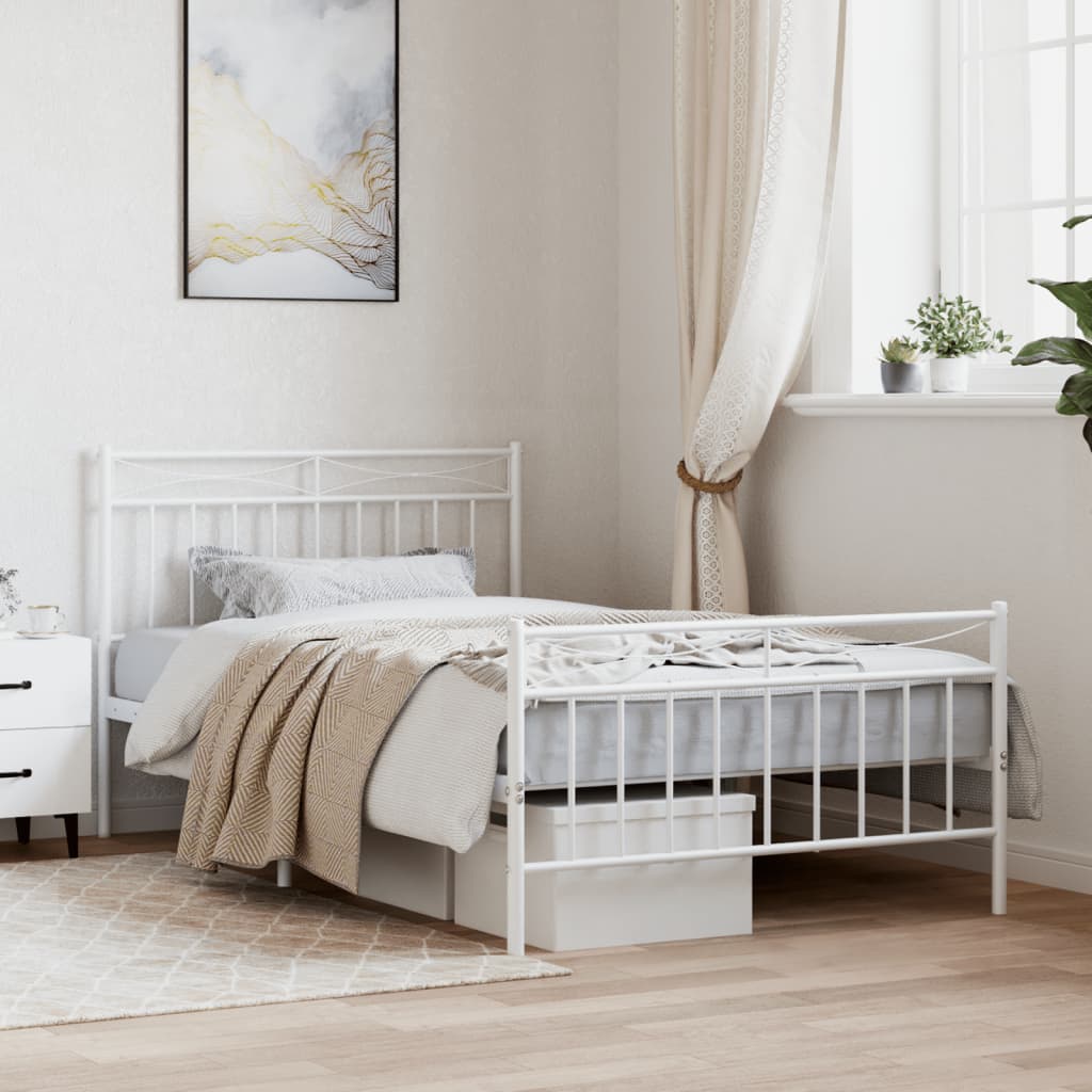 Metal Bed Frame with Headboard and Footboard White 107 X 203 Cm