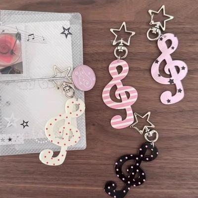 Fashion Vintage Keychain Organizer Retro Polka Dot Striped Music Note Star Bag Charm Cute Ins Keyring Holder Cute Funky Gift