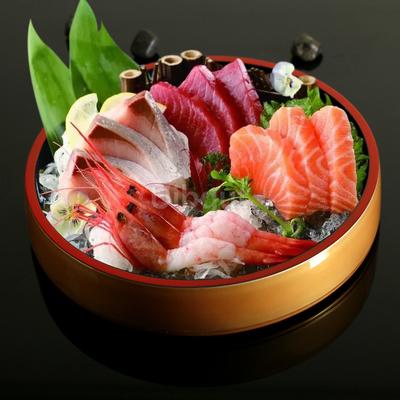 Japanese Sushi Bucket Cuisine Sashimi Raw Fish Seafood Dish Fruit Dish Food Salmon Ice Plate Ice Saucer Round Tray Tableware Art