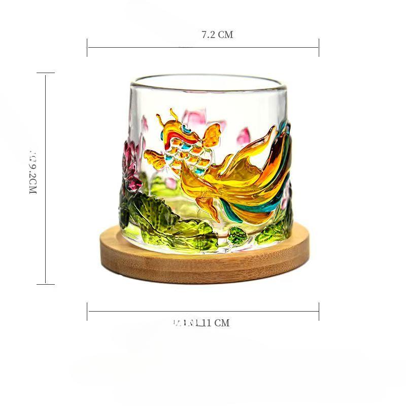Emboss Drinkware Pressure Reducing Rotatable Mug Whiskey Glass with Base Beer Cup Glassware Koi Fish Lotus Home Cocktail Glass